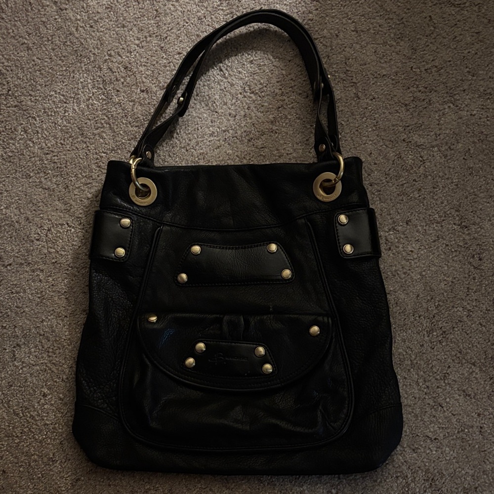B. Makowsky Black Leather Shoulder Bag